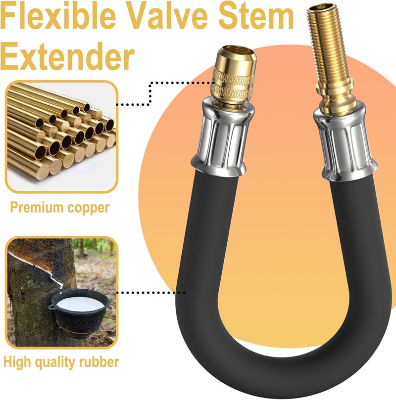ecocstm Tire Valve Extension, 8.25 Inch Flexible Tire Valve Extenders, 90 Degree Schrader Valve Adapter, Tire Valve Stem Extension, Universal Flexible Tire Valve for Cars Rv Truck Motorcycle Bike Scooter - Image 4